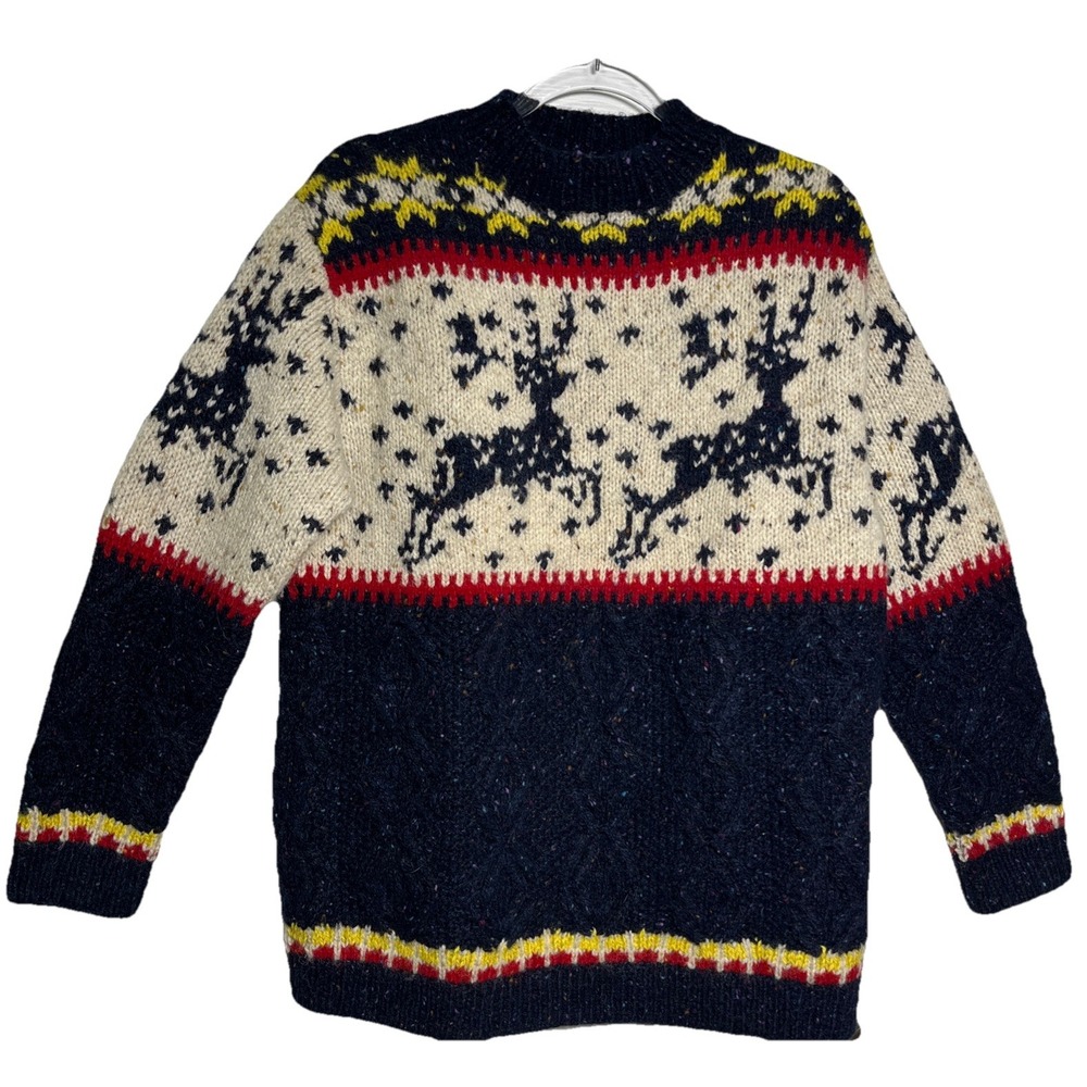Vintage The America Collection Nordic Reindeer Sweater Wool Chunky Knit Size S